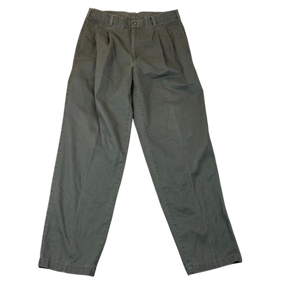 Geoffrey Beene Mens Pants Size 34x32 Pleated Khaki Chino Casual Straight Green - Picture 1 of 12